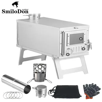 Smilodon 접이식 텐트 스토브, 휴대용 초경량 목재 버너, 굴뚝 댐퍼, 스테인레스 스틸, 핫 텐트 파이어 스토브, 캠핑 히터