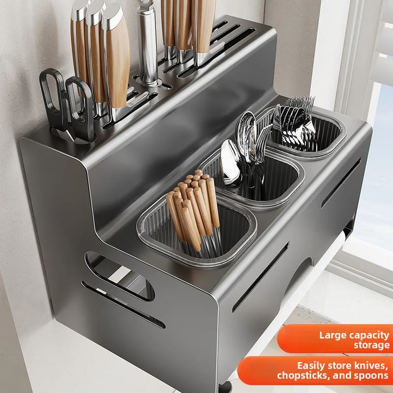 Multifunctional Kitchen Knife Rack Chopstick Utensil Holder Organizer Wall Mounted Drawer Tray for Countertop Storage