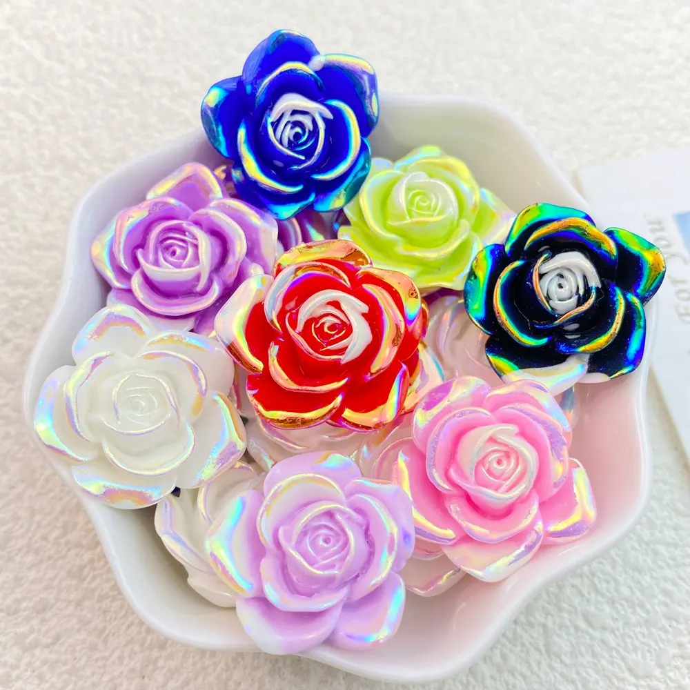 10Pcs New Mini Cute Shiny Plated Roses Flat Back Resin Cabochons Scrapbooking DIY Jewelry Craft Decoration Accessorie