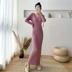 Female Knit Dress Trendy Korean Style Women's Crochet Dresses Bodycon Outfits Elegant Party Spring Autumn 2025 Kpop Elastic Hot