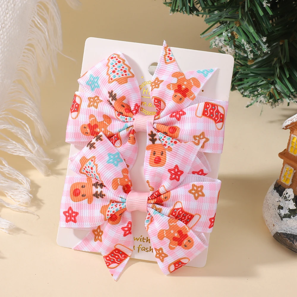 2 Teile/satz Weihnachten Haar Bögen mit Clips für Baby Mädchen 3,22'' Band Santa Festliche Urlaub Windrad Haarnadeln Kinder haar Accessori – Detail 7