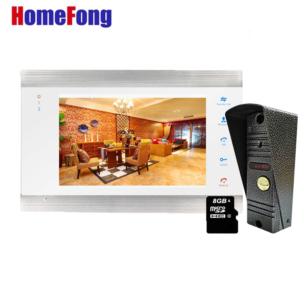 Homefong Wired Record Video Intercom for Home 7 Inch Video Door Phone Doorbell with Camera Multiple Kits Night View Monitor Door