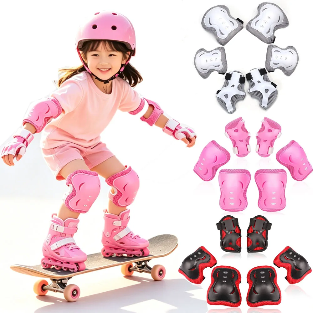 6 in 1 Knee Pads Elbow Pads with Wrist Guards for Ages 3-10, Protective Gear for Skating, Cycling, Biking,Roller Skates,Scooters
