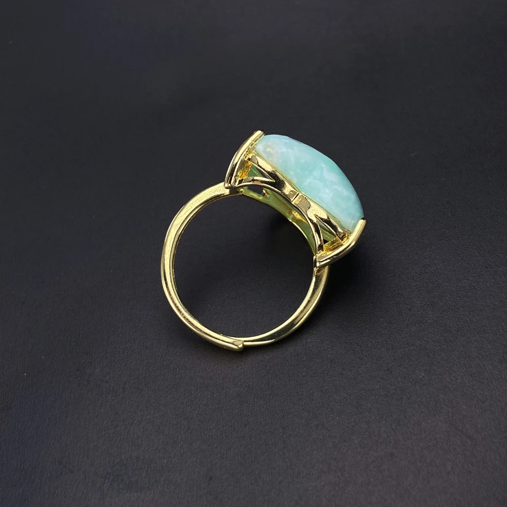 Elegant Natural Hemimorphite Ring 18K Yellow Gold Natural Mineral Specimen Quartz 18mm for Women Party Birthday Jewelry Gift view 5
