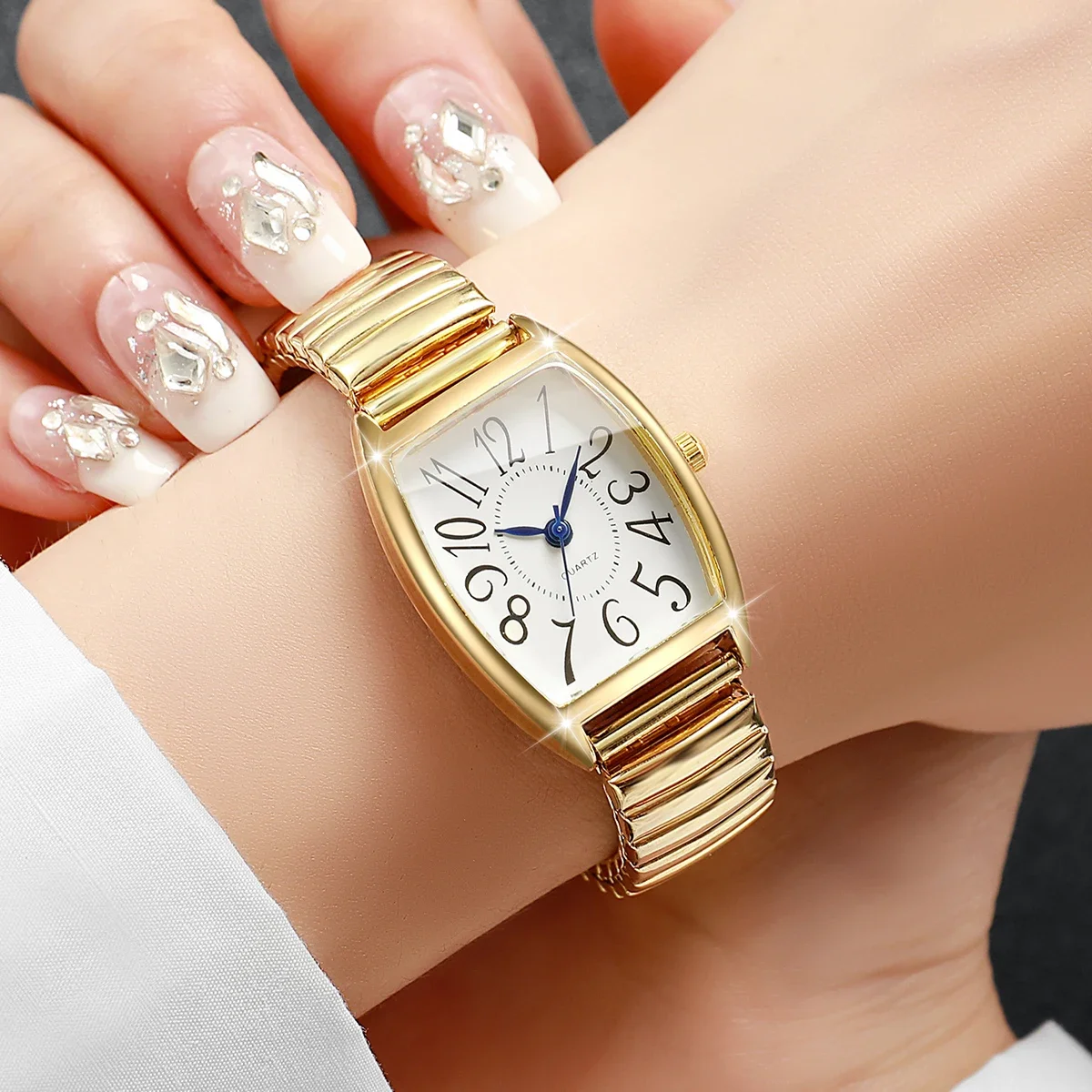 عارضة سبيكة حزام مطاط كوارتز ساعة أزياء المرأة العربية الهاتفي ساعات المعصم للسيدات ساعة Reloj Muje (بدون صندوق)