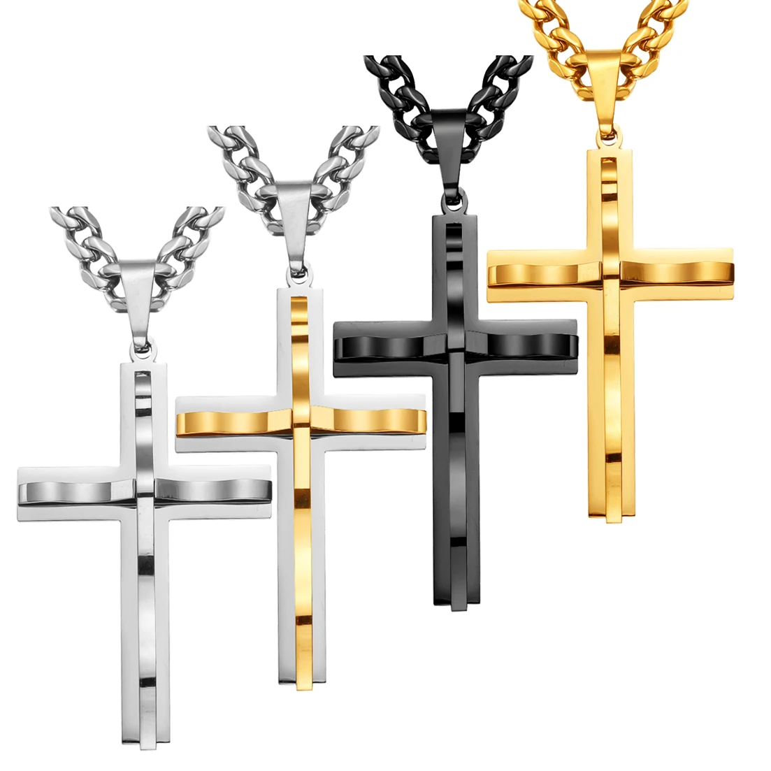 

Cross Pendant Necklaces For Women Men Black Gold Color Silver Color Stainless Steel Charm Chain Male Hip Hop Jewelry