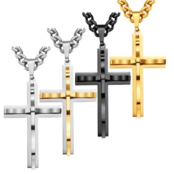 Cross Pendant Necklaces For Women Men Black Gold Color Silver Color Stainless Steel Charm Chain Male Hip Hop Jewelry