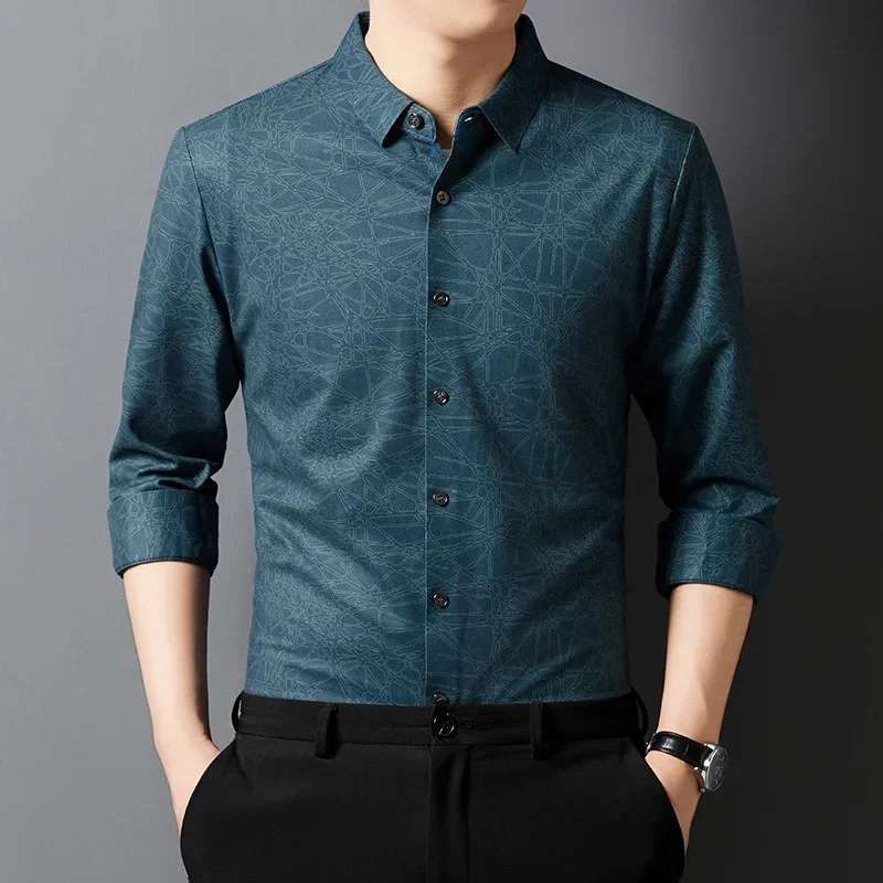 

Polyester&Spandex Luxury Shirts For Men Long Sleeve 3D Print Icy Summer Quality Smooth Comfortable Regular Fit Camisas De Hombre