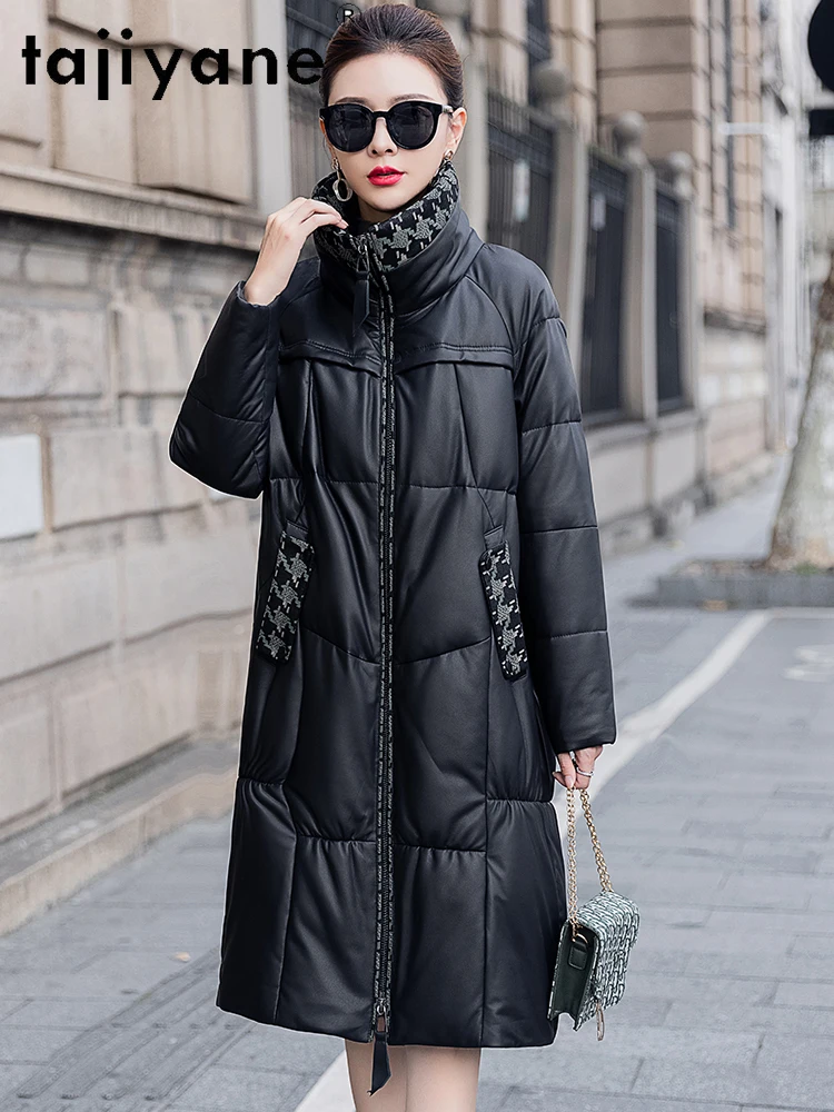 TAJIYANE حقيقية جلد الغنم سترة منفوخة امرأة أنيقة مطبوعة الأبيض بطة معطف سترات من الجلد الحقيقي 2025 الشتاء ملابس حريمي كورت #2