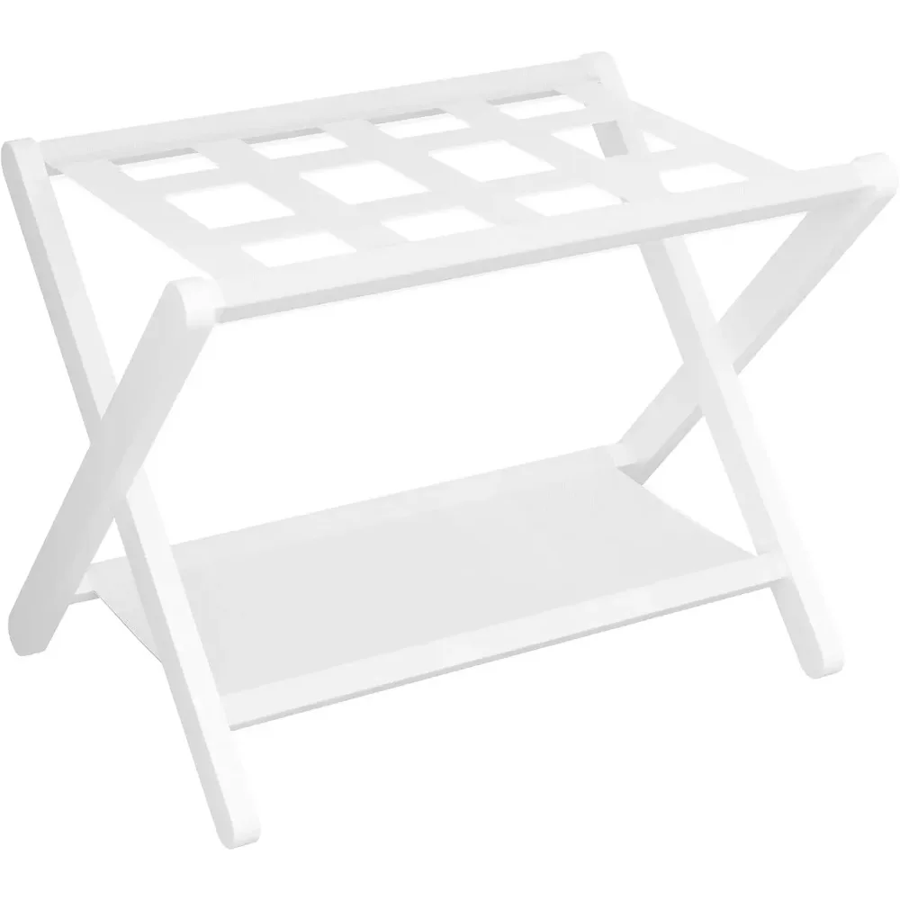 

Folding Luggage Rack with Storage Shelf, Heavy-Duty Suitcase Holder for Bedroom Hotel, Holds 141 lb, White