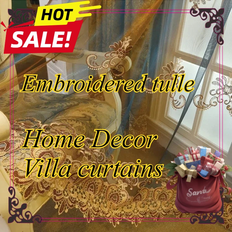

Gold Gilded Embroidered Hollowed Out Velvet Curtains for Living Room Bedroom Partition Curtains Customized Villa Valance Tube