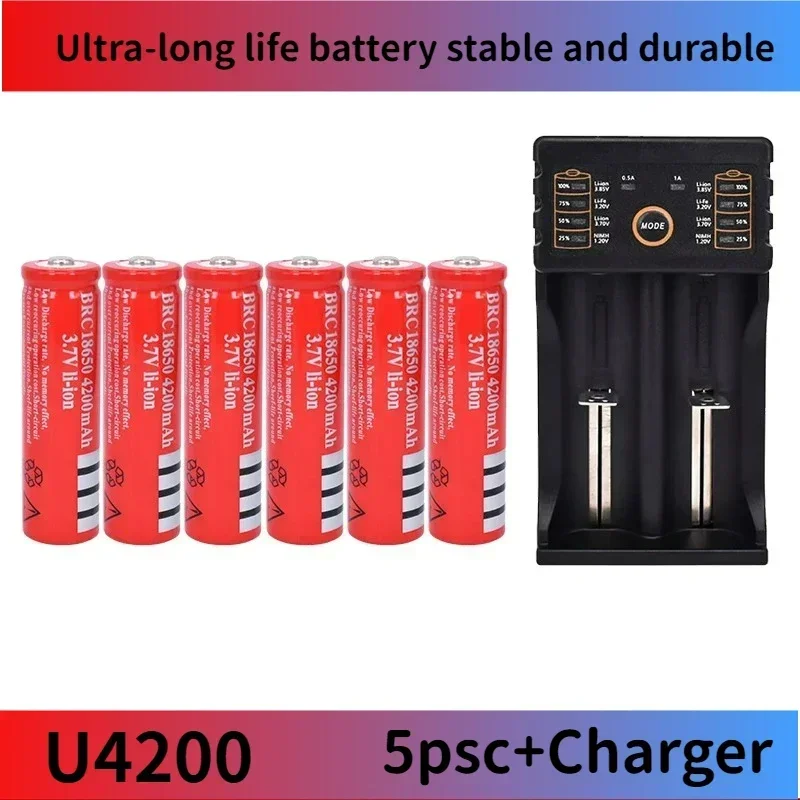 

100% New Original 18650 3.7 v 4200 mah 18650 Lithium Rechargeable Battery For EvreFire Flashlight batteries +Charger