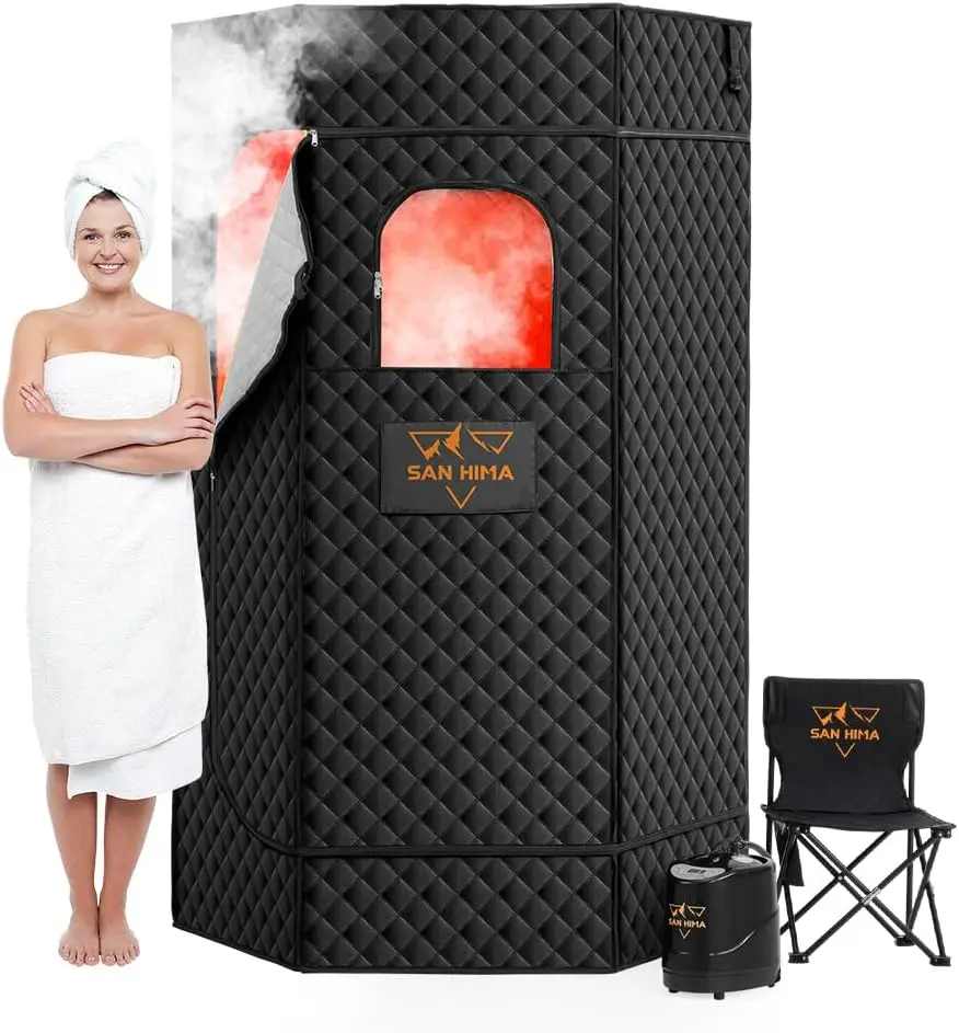 

Portable Home Sauna with Red Light Therapy, 1500W Steamer, 9 Heat Levels, Timer, Chair & Remote for Indoor/Outdoor Use