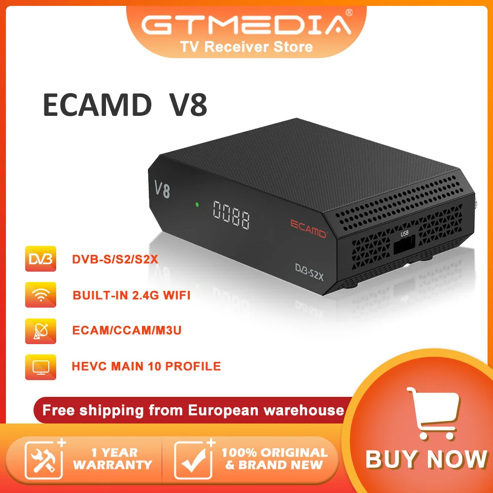 ECAMD V8 Satellite Receiver DVB-S2X/S2/S Signal Decoder H.265 1080P HD Built-in 2.4G WIFI Ethernet USB AV TV Box for Spain EU