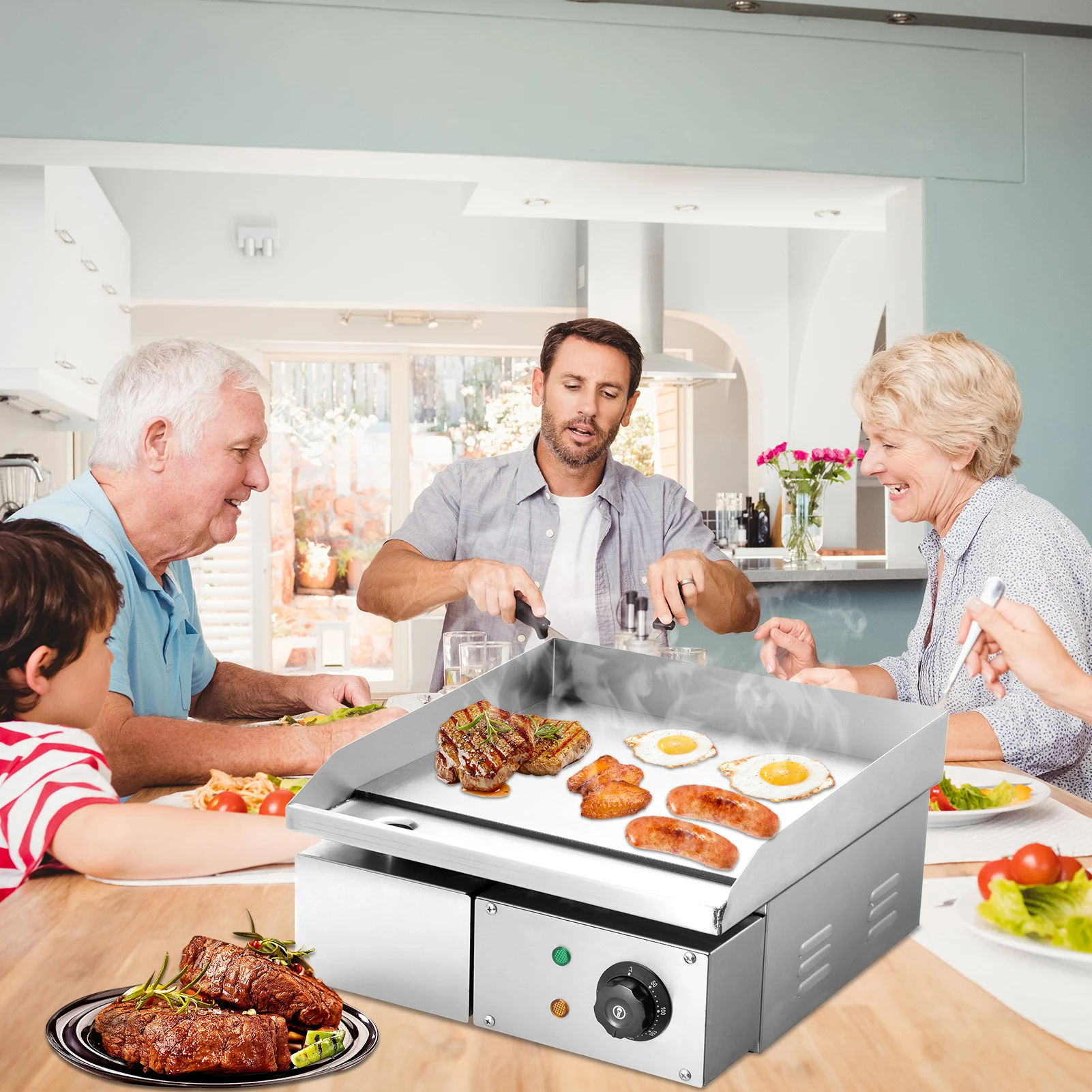 상업용 그리들 논스틱 카운터탑 그리들 1700W 상업용 플랫탑 그릴, 조절 가능한 온도 조절기 122 ℉   -572 ℉   레스토랑