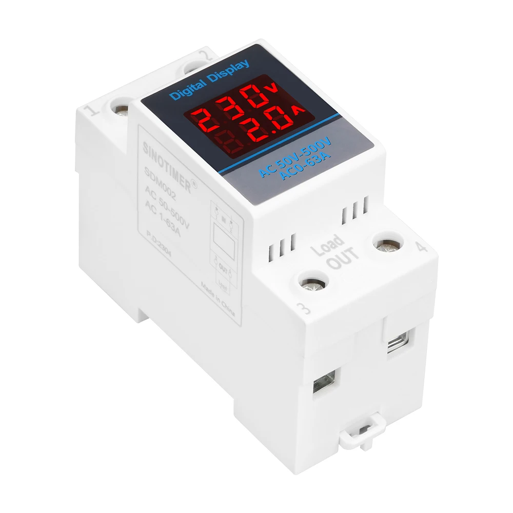 35mm Din Rail Single Phase Ammeter Voltage Meter Measuring AC 50-500V Modular Voltmeter Gauge Current Indicator Volt Amp Monitor