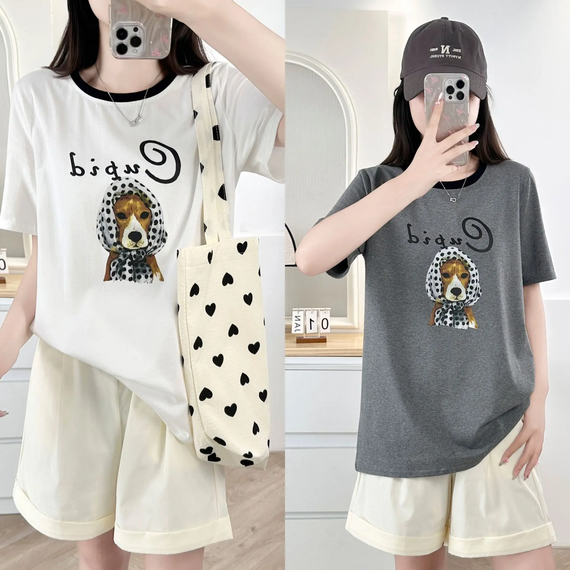 حجم كبير حجم كبير الصيف عادية طباعة قصيرة الأكمام تي شيرت المرأة موضة جولة الرقبة قطنية عالية الجودة للنساء حجم كبير XXL XX... #1