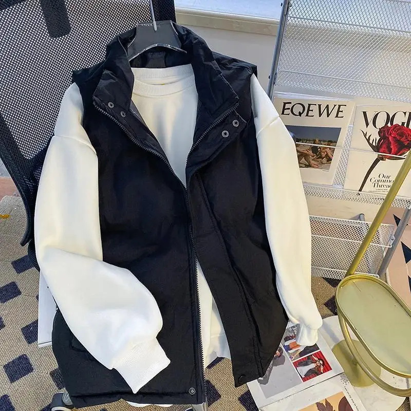 Luxury Autumn Winter Vest Men Sleeveless Waistcoat Cardigan Warm Thick Cotton-padded Jacket Loose Casual Tops Zipper Solid New