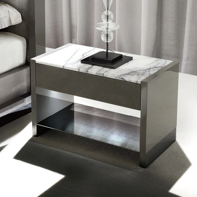 Modern Minimalist Nightstand Marble Top Storage Bedroom Furniture For Apartment Hotel