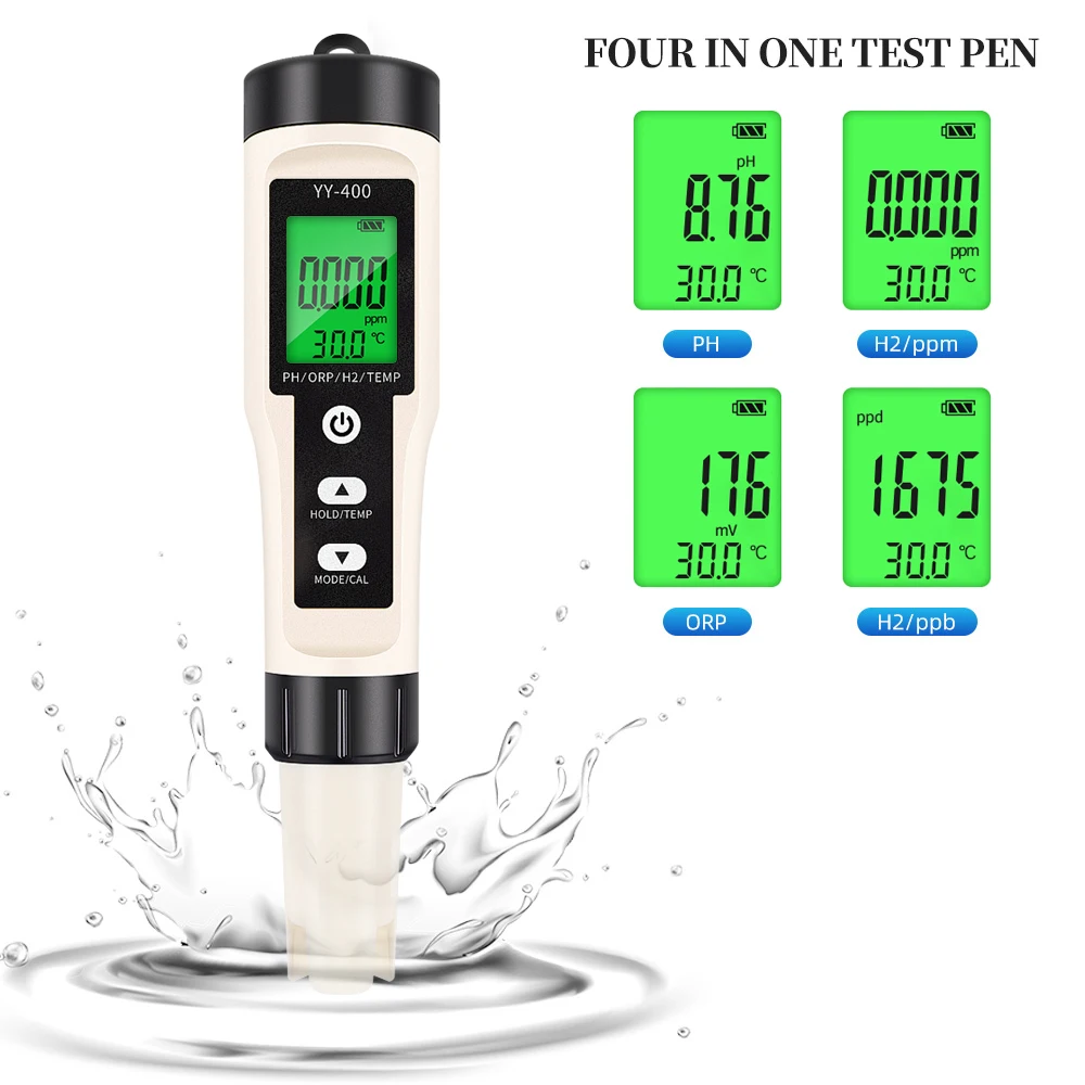 Medidor de Hidrogênio Digital Dissolvido, Qualidade da Água Tester, PH Monitor para Aquarium Pool, 2 em 1 Opcional, 3 em 1, 4 em 1