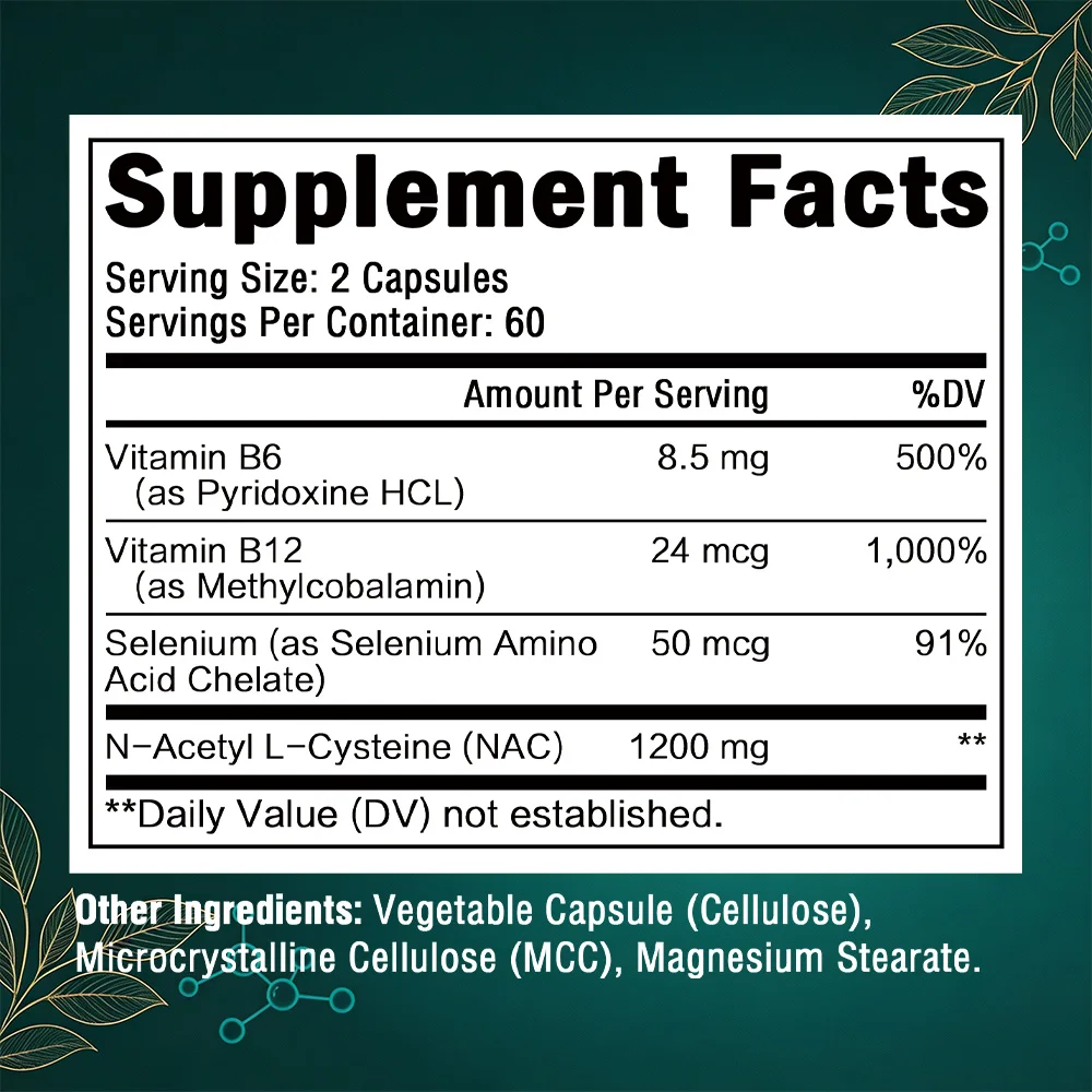 NAC Supplement N-Acetyl Cysteine Capsules 1200mg Maximum Strength L-Glutathione Potent Antioxidant Support Skin Health