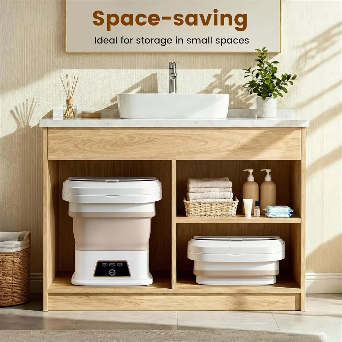 A63I 13L Portable Washing Machine, Mini Foldable with Dry, 2 Wash Modes, Compact for Apartments, RVs, Travel US Plug