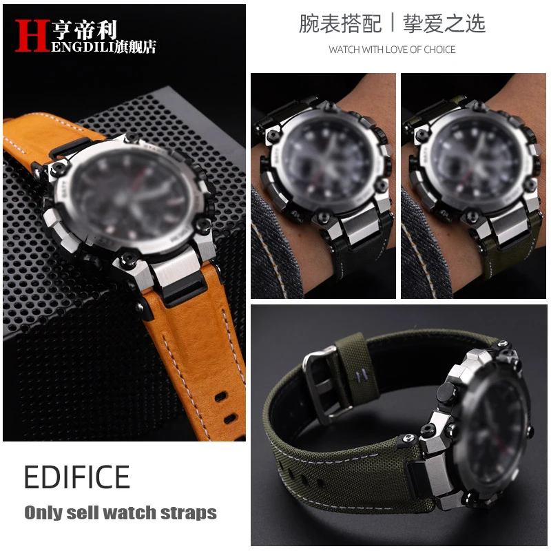 For Casio MTG-B3000 Modified stainless steel head adapter Quick Release Leather Watchband cowhide Nylon strap For Men Bracelet