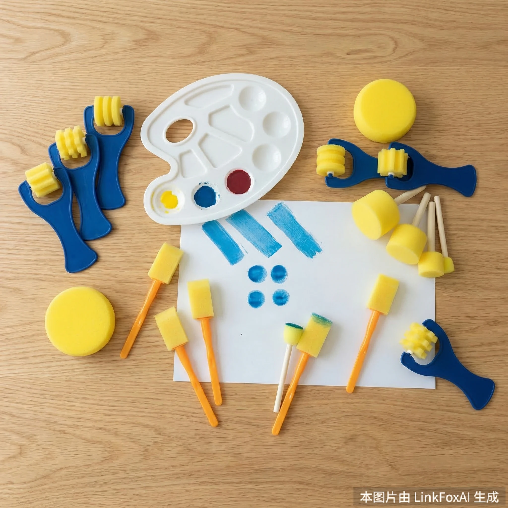 14Pcs Sponge Painting Brushes, Stamps & Rollers Set, Washable Reusable Art Tools for DIY Class, Strong Absorption & Even Color