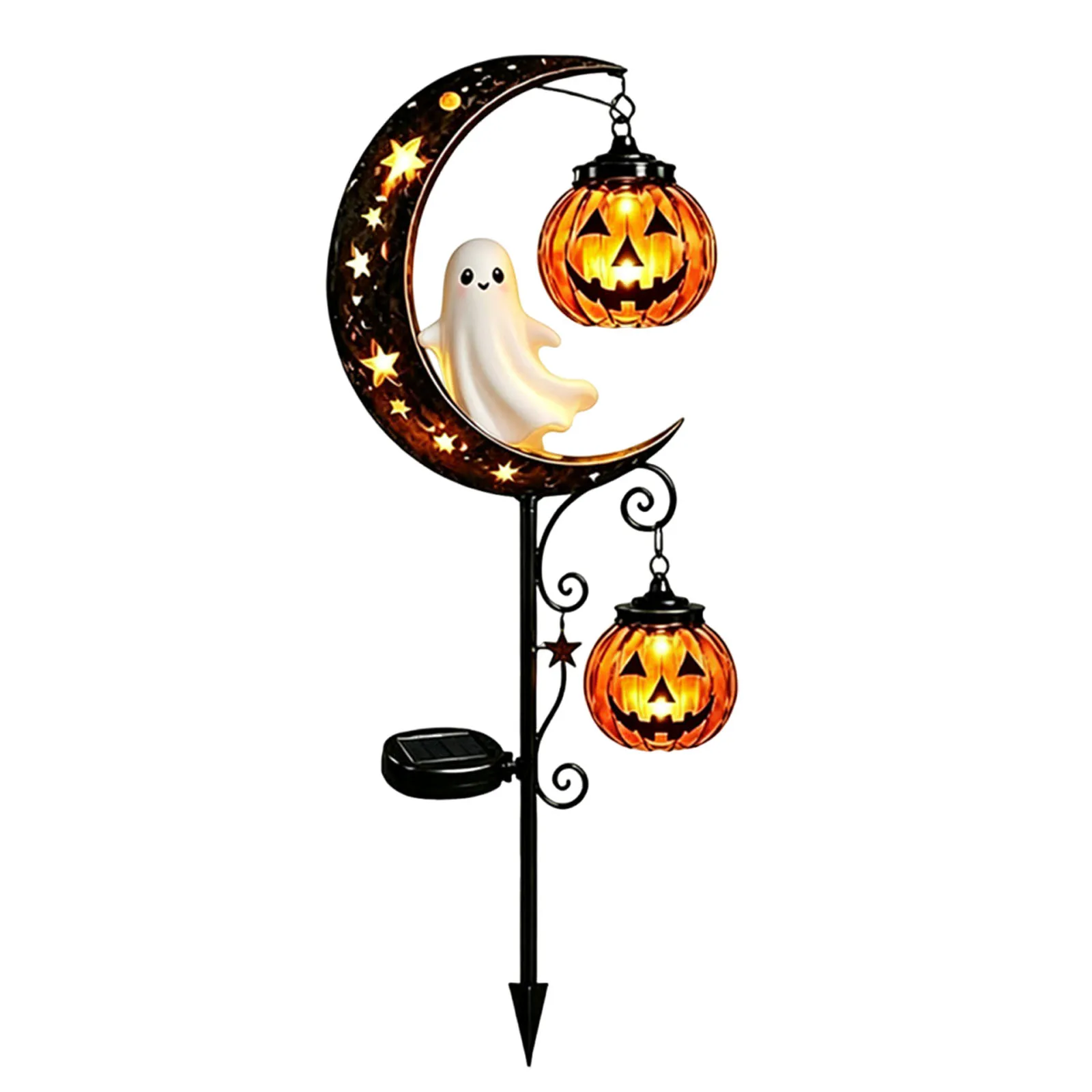 Halloween Skull Ghost Solar Garden Stake Light Moon Pumpkin Stars Lawn Pathway Outdoor Fall Decor Metal