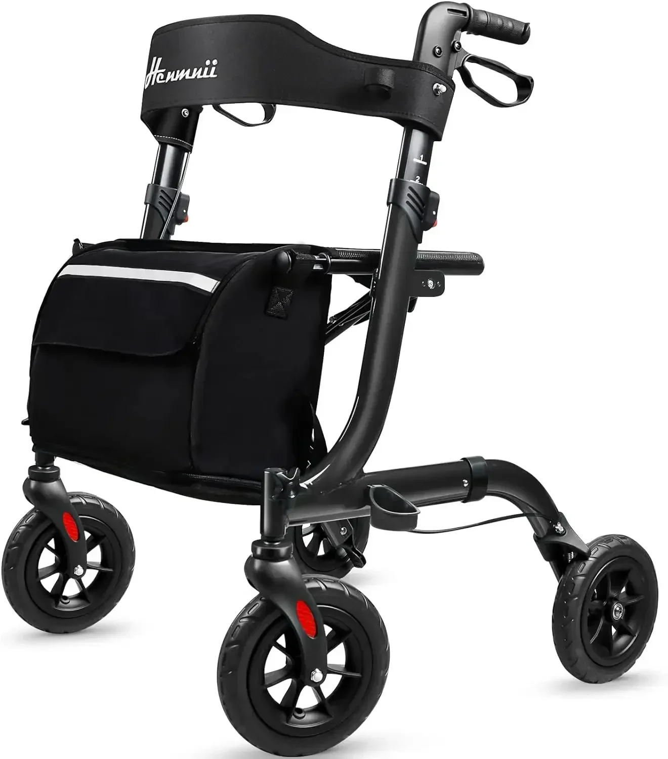 Henmnii Rollator Walker per anziani, leggero e pieghevole per tutti i terreni con sedile, camminatori in alluminio con sfregamento da 8 pollici