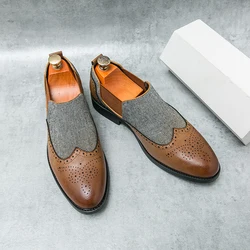 New Men's Classic Career Leather Shoes Fashion Business Casual Driving Shoes Man Brock Handmade Vintage Chelsea Slip-on Loafers