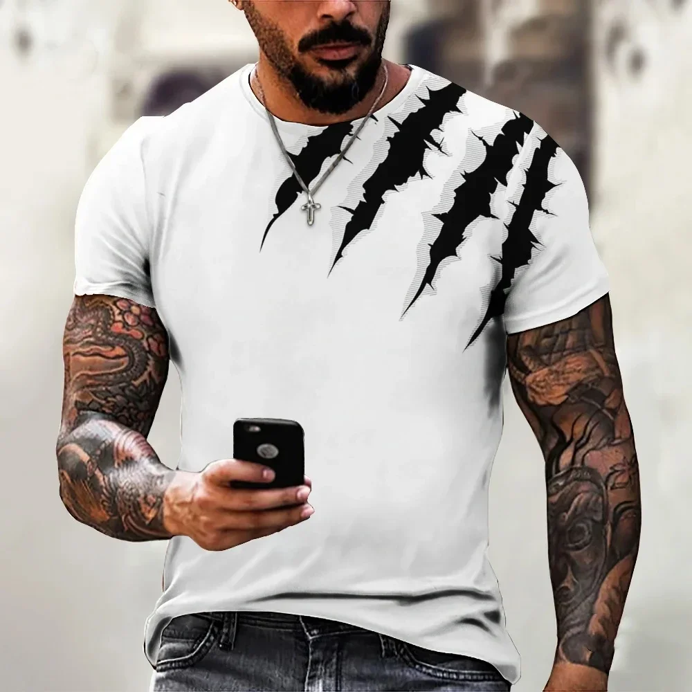 T-Shirt da uomo Trendy New Design colore bianco e nero Art 3D stampato oversize girocollo top allentato Casual stile semplice