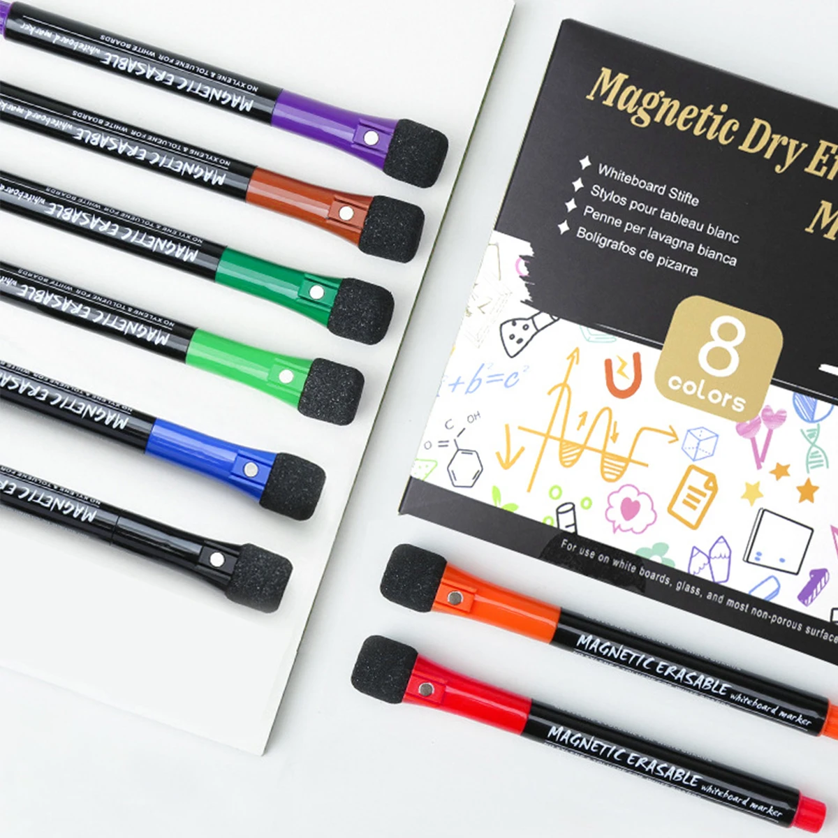 

8-цветная магнитная ручка для доски, стираемая адсорбируемая детская ручка для граффити с губчатой головкой, многофункциональная тренировочная кисточка