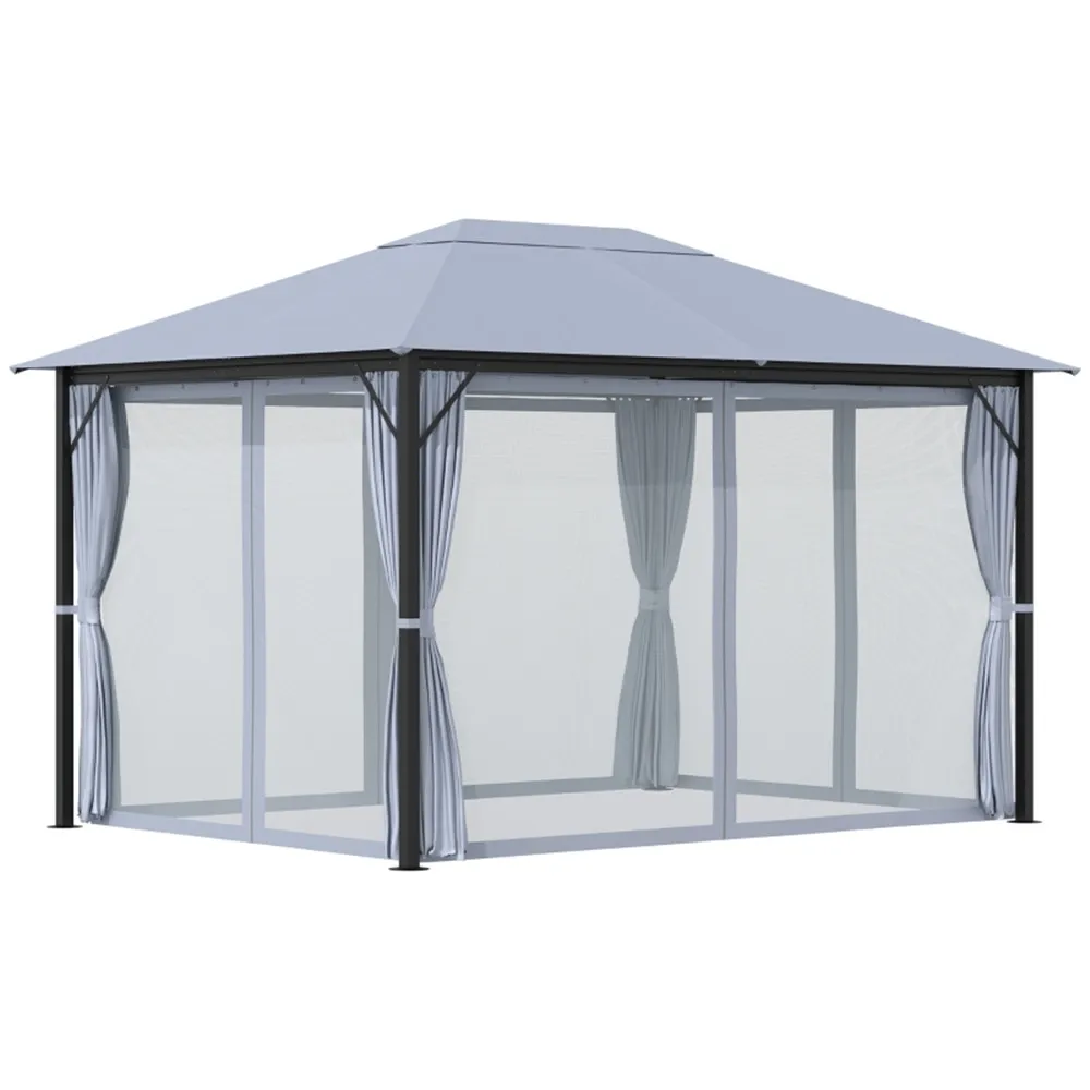 10x13Ft Patio Gazebo Outdoor Yard Canopy Tent Sun Shelter Garden Awnings Steel Gazebos Tents with Mosquito Net Mesh Grey