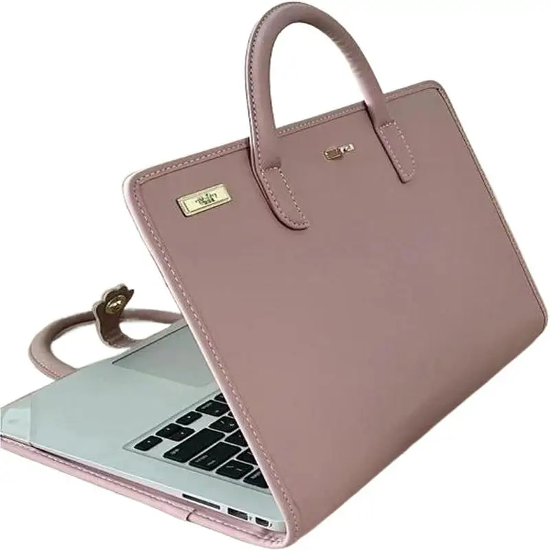 

14 Inch Fashion PU Laptop Sleeve Pink with Handle Protective Case Laptop Bag Protective Case Pink Laptop Sleeve Handbag for Gift