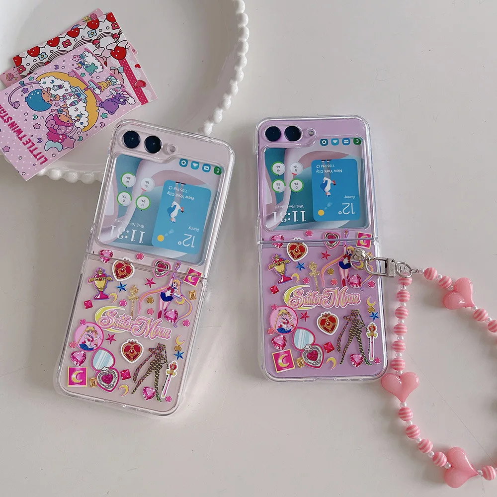 Süße Cartoon Japan Anime Sailor Moon Handyhülle für Samsung Galaxy Z Flip 7 Harte PC-Rückabdeckung für Z Flip 6 5 4 3 Hülle