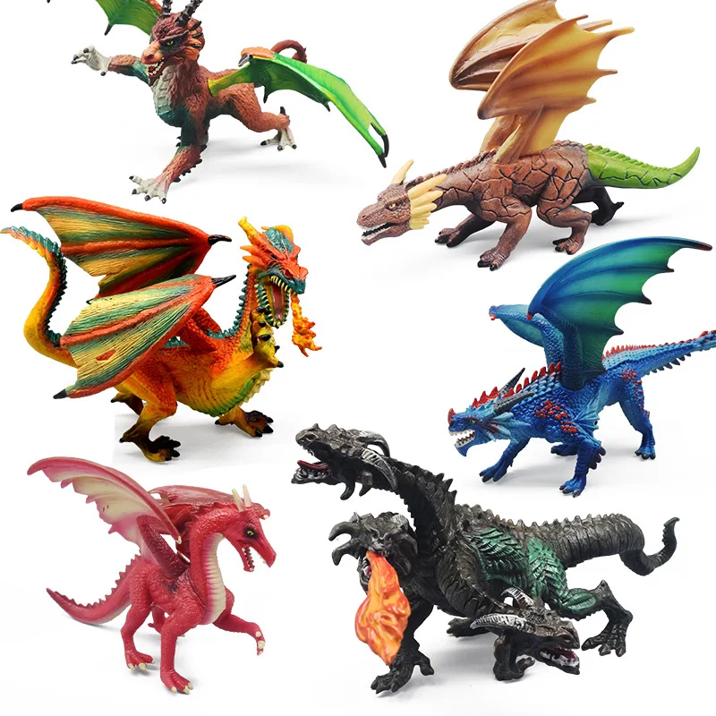 Ice Flying Dragon Myth Dragon Figures Fire Bullfighting Western Beast Simulation Warcraft Ornament PVC Toys Dragon Animal Model