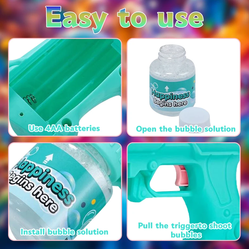 2 Bubble Guns with 2 Refill Solution (10 oz Total), Bubbles Maker, Blower, Machine Gun Blaster for Kids