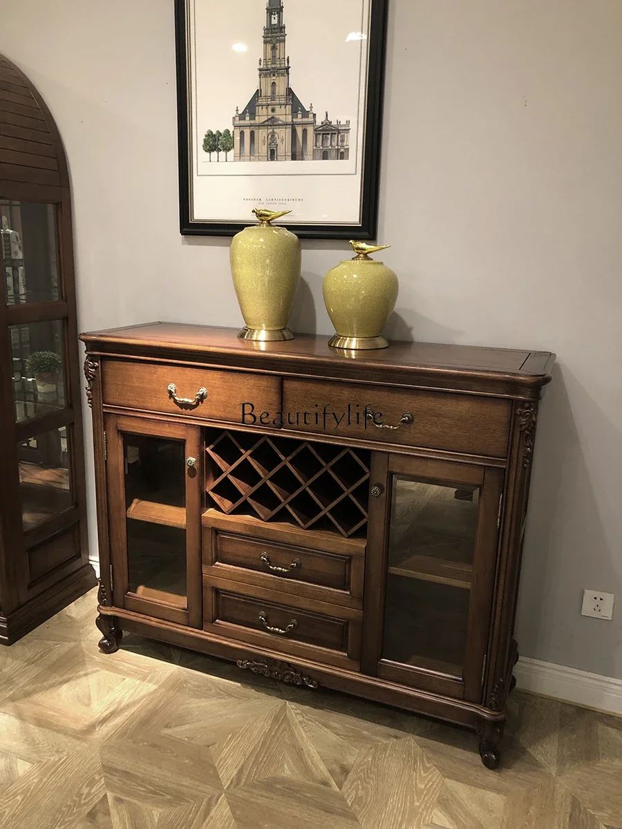 

American Black Walnut Side Cabinet Country Vintage Restaurant Home Storage Cabinet