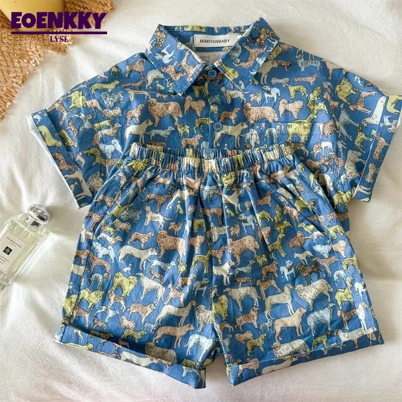 

Children's Set Summer 2023 New Boys Girls Cartoon Printing Blouse Shirt Baby Short Sleeve Shorts Casual Fashion Two Piece Suit
