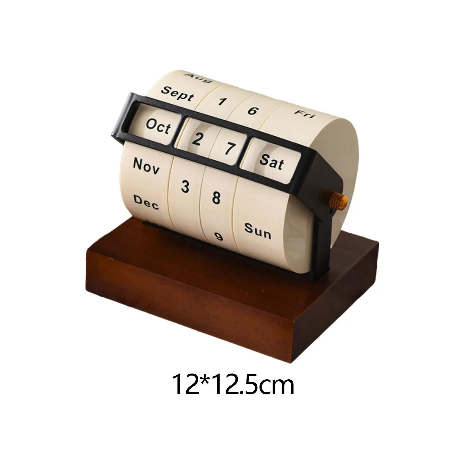 Desktop Calendar Home Decor Reusable Wooden Rotary Calendar Month Week Day Date Display for Kitchen Shop Living Room School