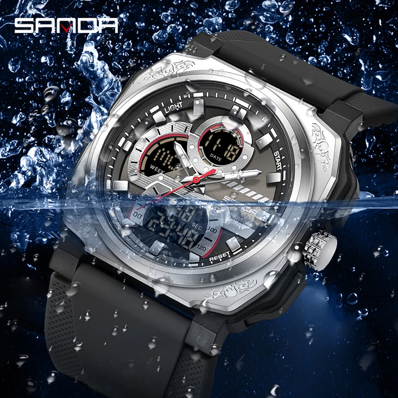 SANDA G Style Military Men Sports Watches Threeplace Time Waterproof Countdown LED Digital Electronic Quartz Wristwatch Male New