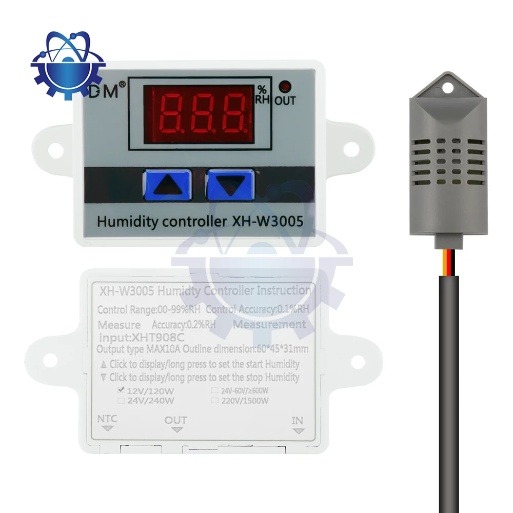 W3005 12V 24V 220V Digital Humidity Controller Instrument Kontrol Humidity Control Switch hygrostat Hygrometer SHT20 Sensor Humidity