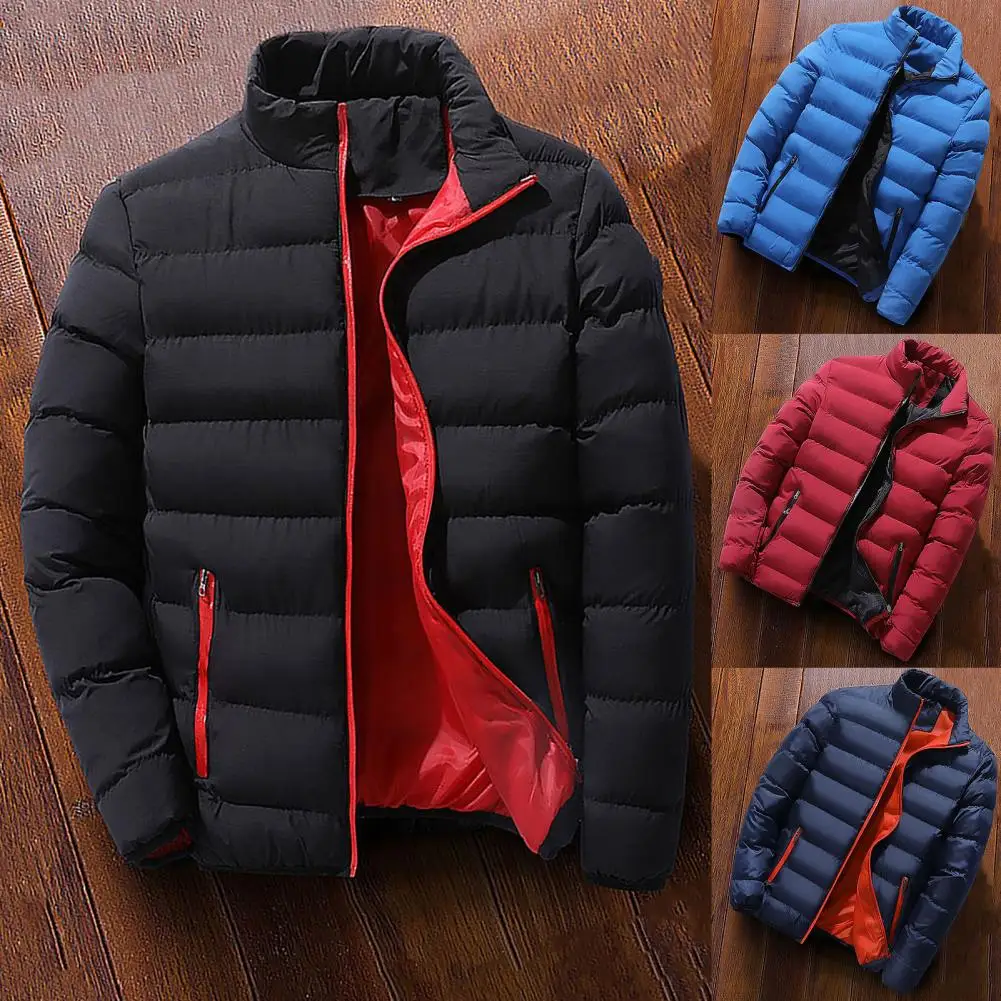 Slim Winter Men Thick Coats Waterproof Solid Color Stand Collar Male Windbreak Cotton Padded Down Jackets Casual Mens Outwear