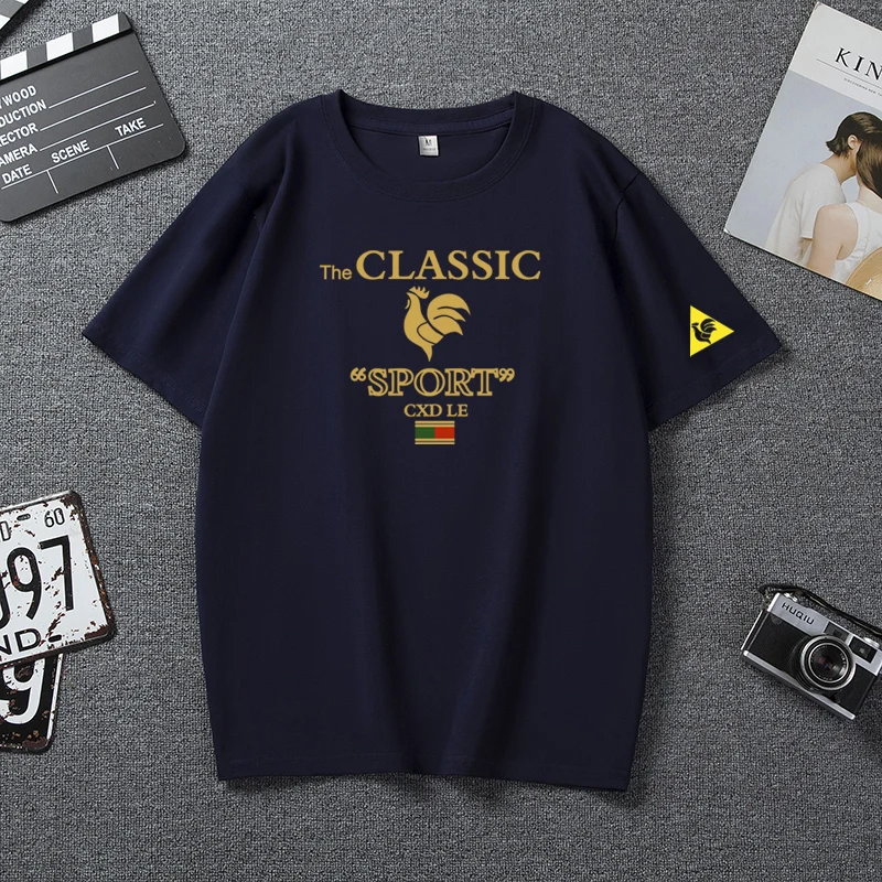 Hong Kong Tide Brand French Big Cock Short-sleeved T-shirt Men's 2024 Summer New Round Neck Cotton T-shirt Parent-child Clothing