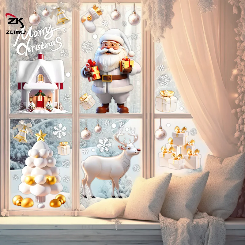 Santa Claus Wall Stickers Christmas Snowman Snowflake  2/4pcs New Year Glass Window Decoration Mural Room Home Decor Decals