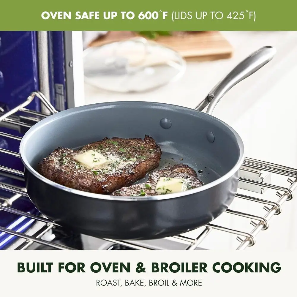 Gray 17-Piece Nonstick Cookware Set with Lids, Oven/Broiler Safe, Dishwasher Friendly, Ideal for Sauce, Sauté, Stock, and Grilli