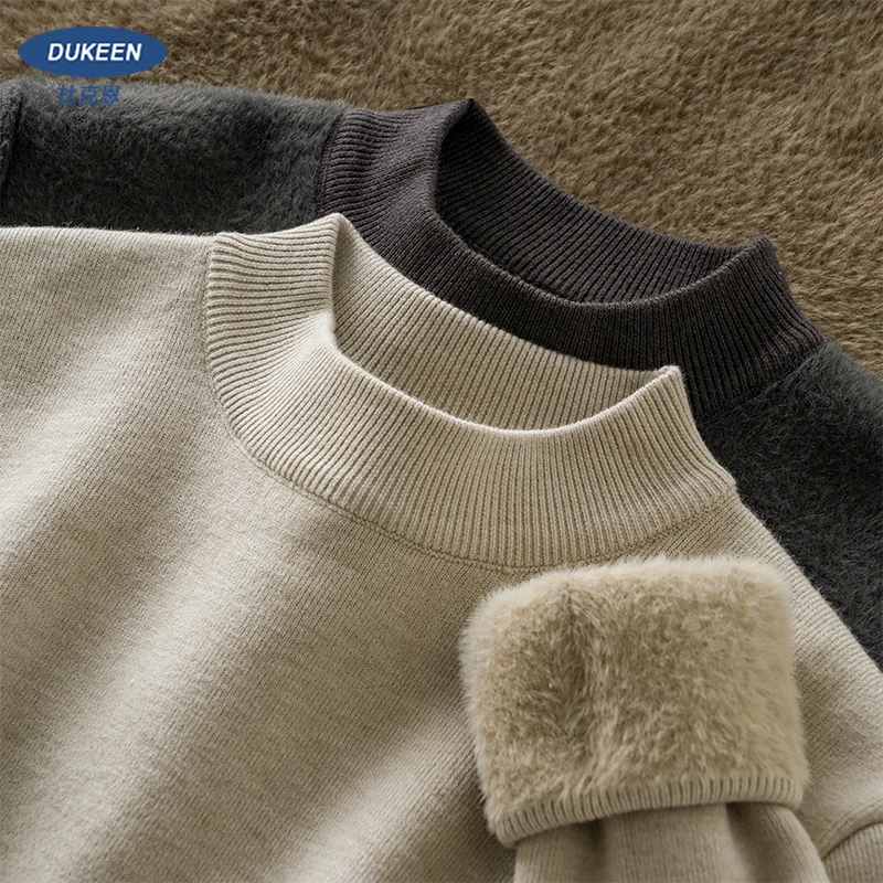 

DUKEEN Mock Turtleneck Men's Wool Sweater 2025 Winter New Fleece Warm Solid Color Long Sleeve Pullover Man Knitshirts
