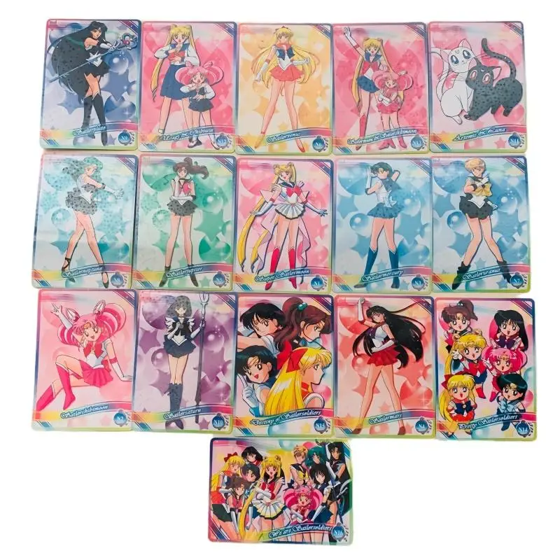 Sailor Moon Flash Card Usagi Tsukino Mizuno Ami Kino Makoto Aino Minako Diy 16 Sheets Action Toy Figures Anime Game Collection