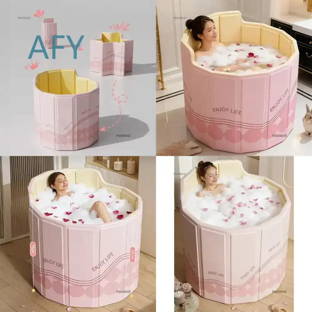 Simple Round Bathtub for Home for Modern Foldable Convenient Small Multi-purpose Household Tub for Full-body Bathing for